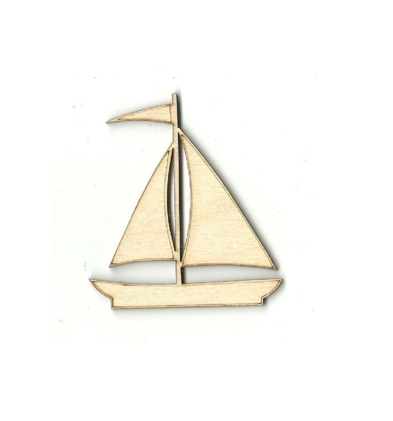 Unfinished Laser Wood Cutout for Crafts - Sailboat Laser Cut Unfinished Wood Shapes Variety of Sizes Craft Supply DIY - Various Size, 1/8 Inch