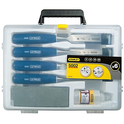 STANLEY 4 Piece Chisel Set Includes 6 12 18 25 mm High Carbon Steel Blade Chisels with Sharpening Stone and Oil 0-16-130 STANLEY