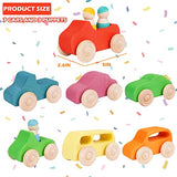 Agirlgle Montessori Wooden Car Toys - 7 Rainbow Wooden Vehicle Set Toy for Toddlers and Babies 3 Wooden Peg Doll, Colorful Pretend Play Wooden Push Agirlgle