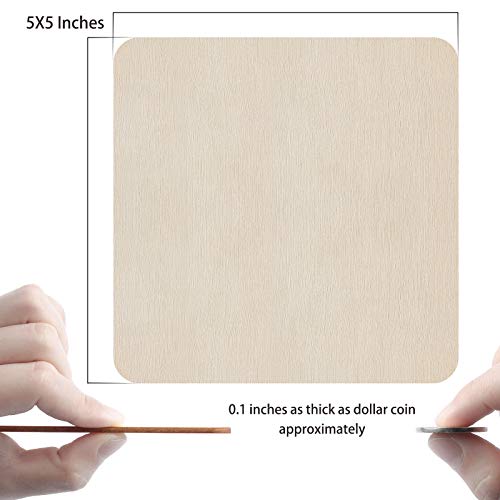 Fuyit Unfinished Wood Pieces, 50Pcs 5 x 5 Inch Blank Natural Wood Square Wooden Cutouts Board for DIY Crafts Painting, Scrabble Tiles, Coasters,