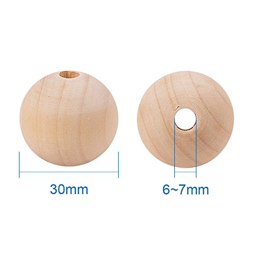 PH PandaHall Wooden Beads, 50Pcs 30mm(1.2 Inch) Natural Unfinished Wood Spacer Beads Round Wooden Ball Loose Beads for Crafts DIY Jewelry Garland
