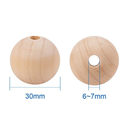 PH PandaHall Wooden Beads, 50Pcs 30mm(1.2 Inch) Natural Unfinished Wood Spacer Beads Round Wooden Ball Loose Beads for Crafts DIY Jewelry Garland