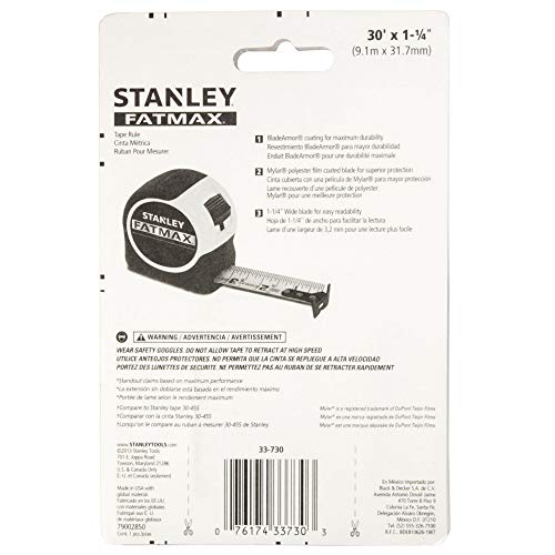 Stanley Tools 33-730 30-Foot-by-1-1/4-Inch FatMax Measuring Tape (3, 30-Feet) Stanley