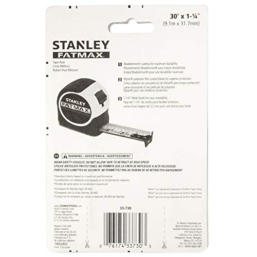Stanley Tools 33-730 30-Foot-by-1-1/4-Inch FatMax Measuring Tape (3, 30-Feet)