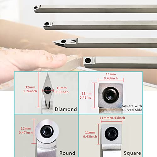 Necygoo Wood Lathe Turning Tool 8 PCS Carbide Tipped Lathe Chisel Set Includes Square Round Diamond Inserts and Removable Grip Handle Wood Chisel - WoodArtSupply