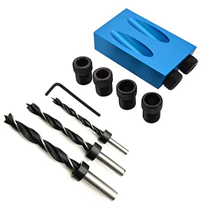 14 in 1 Woodwork Guides Joint Angle Tool Carpentry Locator Pocket Hole Jig Kit 15 Degree Inclined Hole Fixture 6/8/10mm Drill Bits Dowel Screw Drill