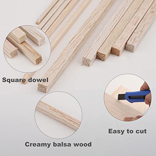 150 Pieces Balsa Wood Sticks Hardwood Square Wooden Craft Dowel Rods Unfinished Balsa Wood Sheets 12 Inch Thin Wood Strips 1/4 Inch 1/8 Inch for peony man
