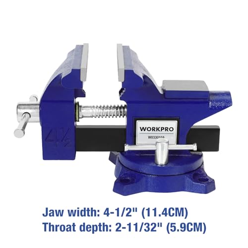 WORKPRO Bench Vise, 4-1/2" Vice for Workbench, Utility Combination Pipe Home Vise, Swivel Base Bench for Woodworking