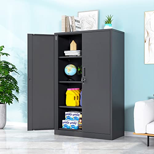 JINKUR Metal Storage Cabinet with Locking Doors and 3 Adjustable Shelves, 53.5-Inch Lockable Storage Cabinets for Home Office Garage Kitchen Pantry JINKUR