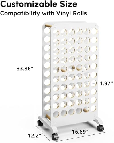 Crafit Mobile Vinyl Roll Holder, 60 Compartment Vinyl Storage Organizer with Locking Caster Wheels, Wooden Vinyl Roll Storage Cart Rack Craft Vinyl Crafit