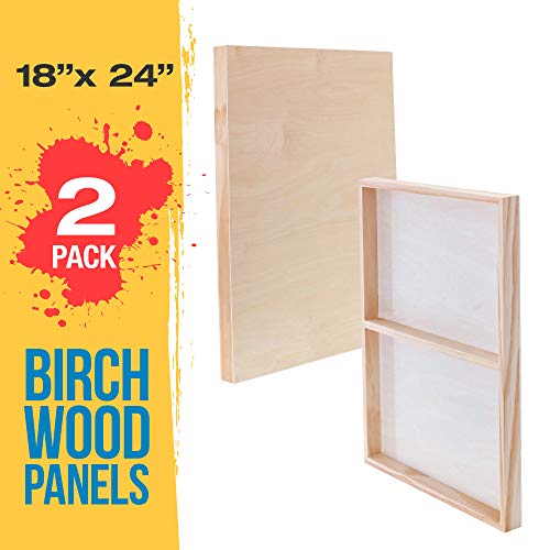 U.S. Art Supply 18" x 24" Birch Wood Paint Pouring Panel Boards, Gallery 1-1/2" Deep Cradle (Pack of 2) - Artist Depth Wooden Wall Canvases -