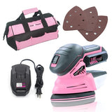 Pink Power Detail Sander for Woodworking 20V Cordless Electric Hand Sander for Wood Furniture - Mini Palm Sander Tool with Sandpaper, Li-Ion Battery Pink Power