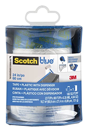 Scotch Painter's Tape Pre-Taped Painter's Plastic with Dispenser, Prepares and Protects in One Easy Step, Multi-Surface Painter's Tape and Plastic - WoodArtSupply