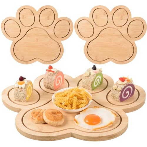 2 Pack Paw Shaped Bamboo Cutting Board Wooden Serving Board Tray Kitchen Wood Chopping Board Bamboo Serving Cheese Charcuterie Board Platter for - WoodArtSupply