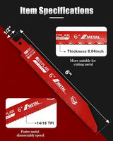 25 Pack 6 inch 14/18 TPI Bi-Metal Auto Dismantling Sawzall Blade for Metal, 6” 18-TPI Reciprocating Saw Blades Replace Milwaukee and Diablo sawzall REEPLAR