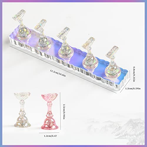 BQAN 2 Set Nail Holder for Painting Nails, Aurora Acrylic Nail Stand for Press on / Fake Nail Tips Training / Nails Display with 96 Pcs Reusable BQAN