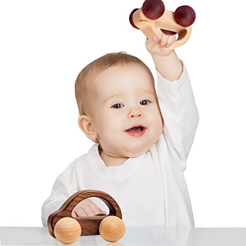 let's make Organic Baby Push Car Wooden Toys 2pc Wood Car and Fine Movement Development and Infant Grasping Montessori Toys let's make