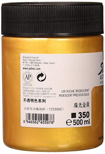 Pebeo Studio Acrylics HV 500 ml Precious Gold, 16.9 Fl Oz (Pack of 1) - WoodArtSupply