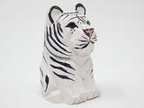Selsela White Tiger Figurine Decoration Wooden Statue Snow Bleached Albino Art Cat Bengal Striped Miniature Carved Small Animal Sculpture Selsela