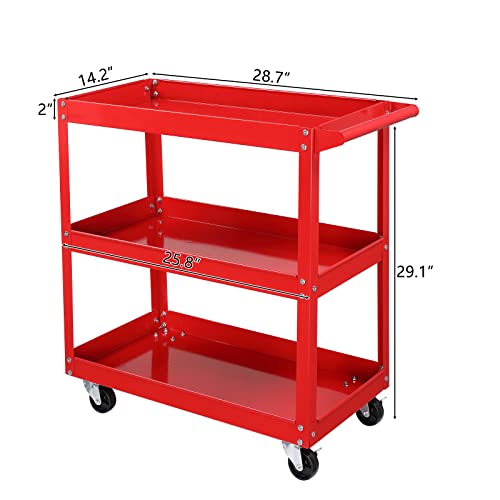 TUFFIOM 3 Tier Rolling Tool Cart, 330 Lbs Capacity, Red, 3 Shelves Steel Utility Cart for Garage, Workshop, Warehouse & Repair Shop - WoodArtSupply