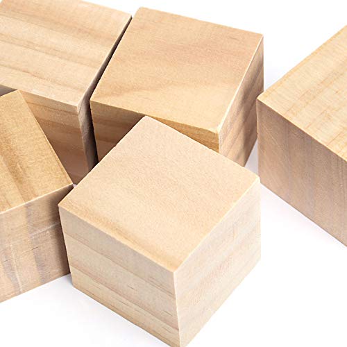 HOZEON 60 PCS 2 Inches Wooden Cubes, Natural Unfinished Wood Blocks, Strong and Durable Wood Square Blocks for Painting, Puzzle Making, Decorating, HOZEON
