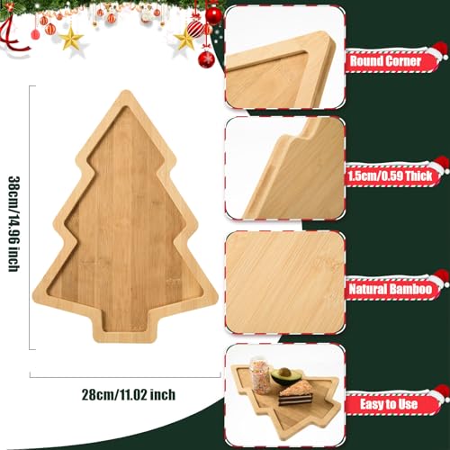 3 Pcs Christmas Wooden Appetizer Tray Christmas Tree Shaped Wooden Serving Platter Sushi Serving Tray Wood Charcuterie Board Tray Snack Dessert Candy AWIZOM