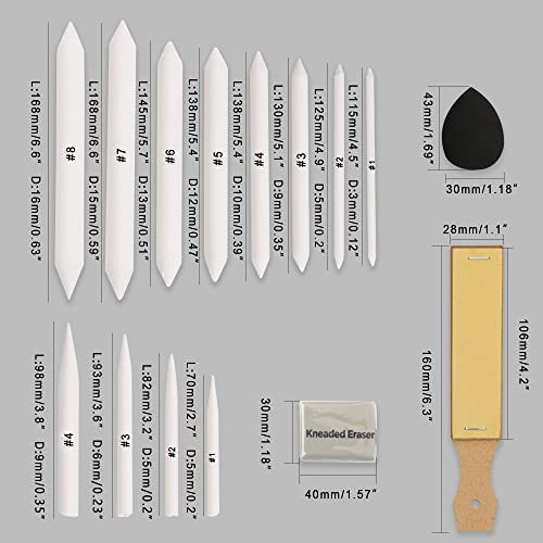 HIFORNY 38 PCS Sketch Drawing Tools - Blending Stumps and Tortillions Set Blending Tools with Art Sketch Wipe Scrapers,Rub Sponge,Kneaded Eraser and HIFORNY