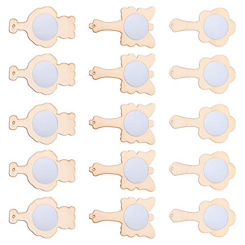 Beaupretty 15pcs Small Wooden Mirror Kids Toys Mirrors Vanity Mirror Single Side Hand Mirror Kids Art Painting Toy Travel Makeup Mirror Unfinished