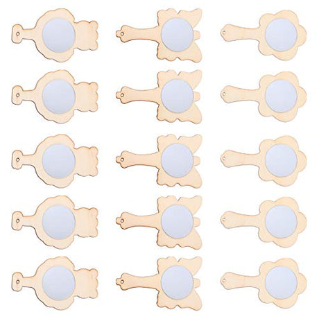 Beaupretty 15pcs Small Wooden Mirror Kids Toys Mirrors Vanity Mirror Single Side Hand Mirror Kids Art Painting Toy Travel Makeup Mirror Unfinished Beaupretty