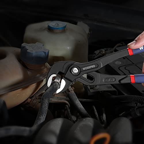 WORKPRO 2 Piece Groove Joint Pliers Set, 7 & 10-Inch Fast Adjustable Water Pump Pliers, V-Jaw Tongue and Groove Pliers in CRV Steel WORKPRO