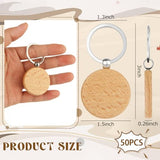 Oungy 50PCS Wooden Keychain Blanks Unfinished Round Wood Keychain Blanks Wooden Key Chain Bulk for Engraving Personalized DIY Gift Crafts Oungy