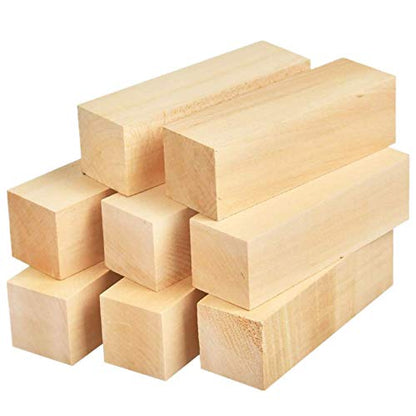 WOWOSS 8 Pack Unfinished Basswood Carving Blocks Kit, Premium Kiln Dried Whittling Soft Wood Carving Block Hobby Set for Kids Adults Beginner to
