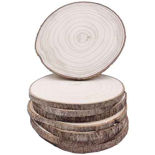 William Craft 8 Pcs 7-8 inches Large Unfinished Wood Slices for Centerpieces, Natural Rustic Wooden Plate for DIY Craft, Round Wood Chips for Table - WoodArtSupply