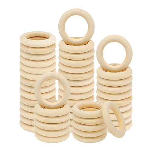 30PCS Natural Wooden Rings for Macrame, Unfinished Wood Rings for Jewelry Making, Circle Pendant Connectors 55mm/2.2inch