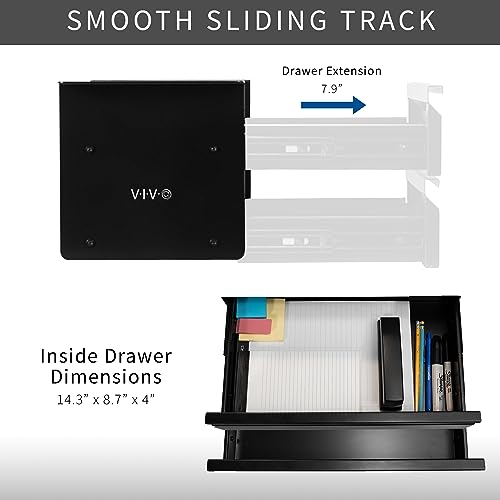 VIVO 16 inch Under Desk Mounted Sliding Pull-out Dual Level Drawer Set for Office Desk, Vertically Stacked Storage Organizer for Sit Stand - WoodArtSupply