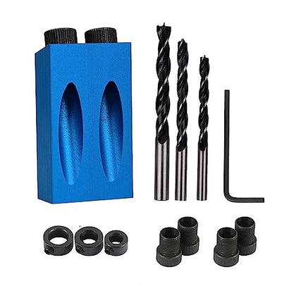 Pocket Hole Jig 14Pcs Kit - Woodwork Guides Joint Angle Tool Carpentry Locator - 15° Woodworking Inclined Hole Fixture 6/8/10mm Drill Bits Dowel