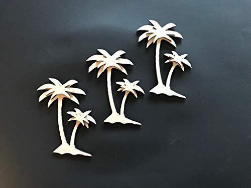 3-Pack 3D Beach Palm Tree Trees 1/8" Thick Unfinished Wood Cutout Cut Out Shapes Crafts - WoodArtSupply