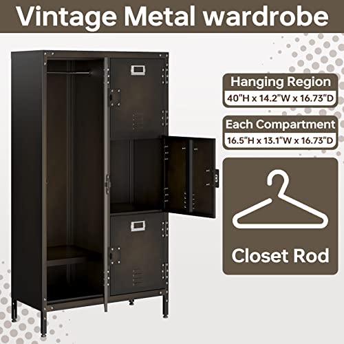 MIIIKO Steel Wardrobe Cabinet Locker, Rustic Metal Storage Cabinet with Shelf, Lockable Doors and Hanging Rod, Industrial Locker Cabinet for Locker - WoodArtSupply