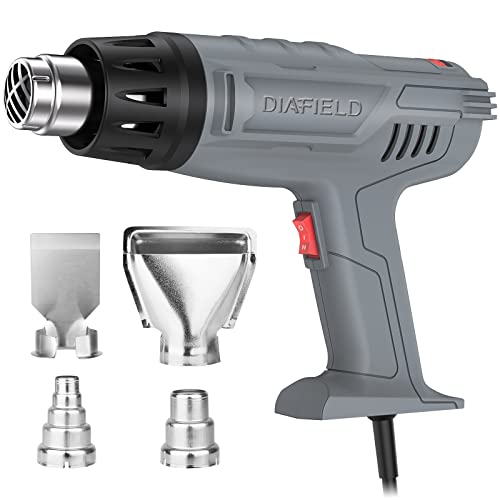 DIAFIELD 1850W Heat Gun Variable Temperature Settings 112℉~1202℉（44℃- 650℃), Fast Heat Hot Air Gun, Durable & Overload Protection, with 4 Nozzels for
