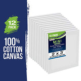 U.S. Art Supply 2" x 3" Stretched Canvas with 5" Mini Natural Wood Display Easel Kit (Pack of 12), Artist Tripod Tabletop Holder Stand - Painting U.S. Art Supply