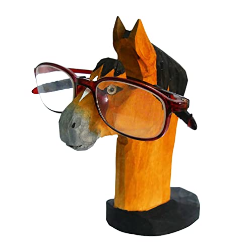 Red Dollar Handmade Wood Carved Animal Eyeglass Holder, Cute Sunglasses Display Stand, Nightstand Home Office Desk Decor, Christmas Holiday New Year Red Dollar