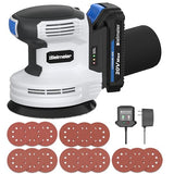 Bielmeier 20V Cordless Random Orbital Sander Kit with 2.0Ah Battery,Fast Charger,6 Variable Speed Electric Hand Sander with 15-Piece Hook & Loop Bielmeier