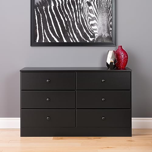 Prepac Astrid 6 Drawer Double Dresser For Bedroom, 16" D x 47.25" W x 28.25" H, Black Prepac