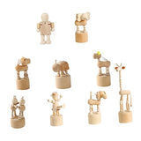 KONTONTY 9pcs Wooden DIY Animals Puppet Press Base Toys Wooden Matching Sheep Jungle Animals Wood Crafts Ornaments Children Wooden Giraffe Toy Mini KONTONTY