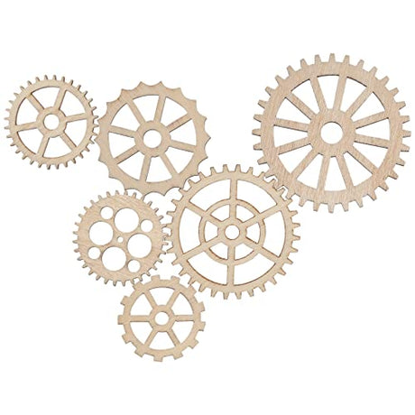 50Pcs Wooden Gear Decorations Mini DIY Wheels Wooden Crafts Wooden Slices Gift Tags Industry Party Supply PRETYZOOM