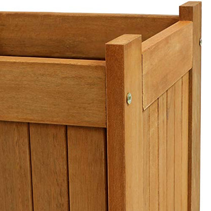 Sunnydaze Meranti Wood 16-Inch Square Planter Box with Teak Oil Finish - Set of 2 - WoodArtSupply