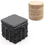 24 Pack Drink Coasters Set, SIJDIEE 4 Inch Square Slate Stone Drink Coasters with Round Blank Wood Craft Coasters for DIY Painting Wood Engraving SIJDIEE
