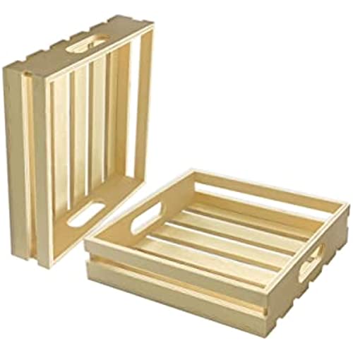 2 Pack Wooden Crafts Pallet Crates with Handle, Blank Wood Trays Square Storage for DIY Crafting Decorations (Outer 8.7 x 8.7 x 2 in, Interior 8 x 8