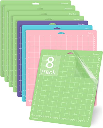 Gwybkq Cutting Mat 12x12 for Cricut 8 Packs Variety Explore Air 2/Air/One/Maker Sticky (Light,Standard,Strong,Fabric) Grip Non-Slip Durable Mats - WoodArtSupply