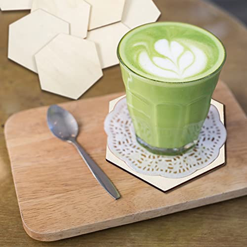 45 Pieces 3.5 x 3 Inch Unfinished Hexagon Wood Pieces Blank Wood Hexagon Shape Slices Wooden Tile Slabs Cutouts for DIY Crafts Painting Staining Jetec